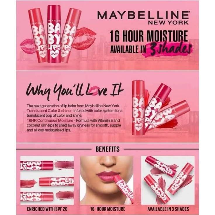 Maybelline Baby Lips Color 16 Hr Moisture & Translucent Color & Shine SPF 20 Lip Balm Berry Crush product image