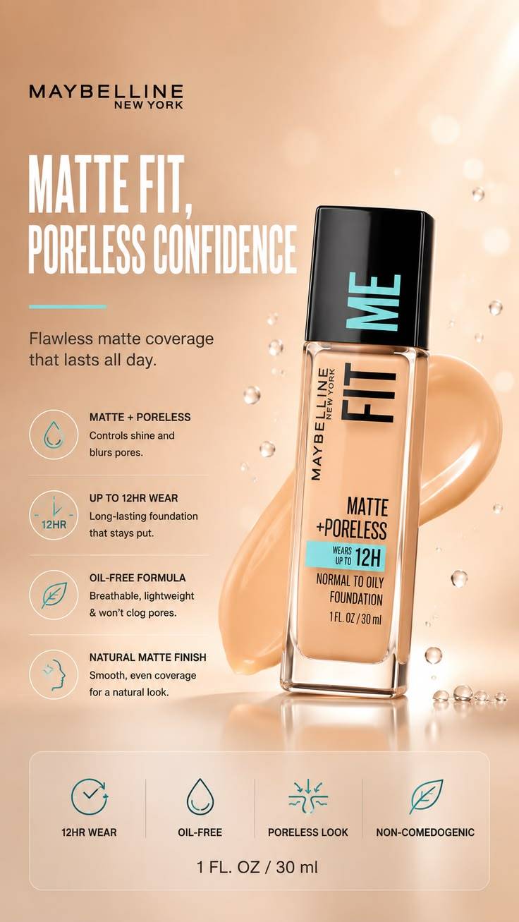 Maybelline Fit Me Matte + Poreless Foundation- Pure Beige 235 product image