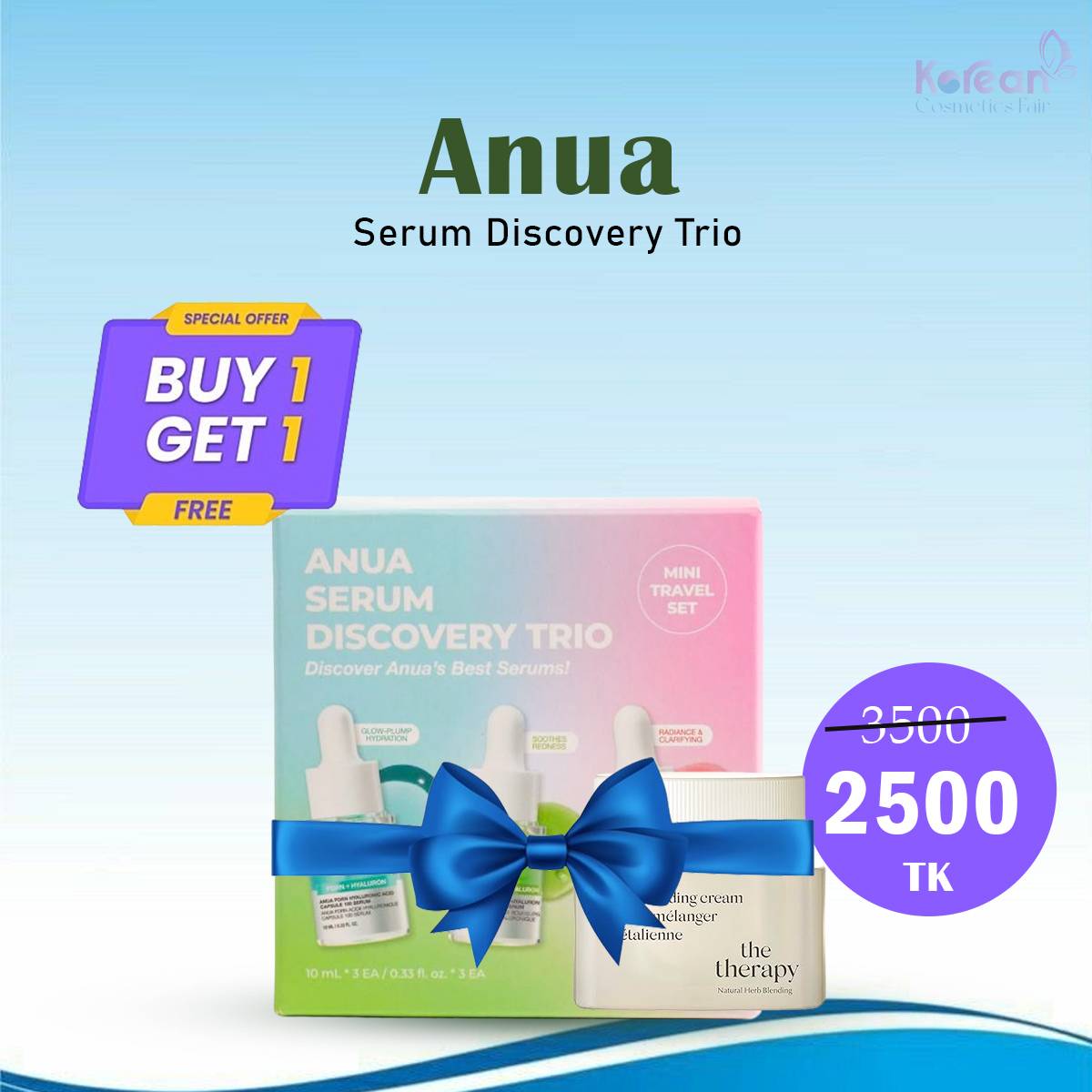 Anua Serum Discovery Trio & The Face Shop The Therapy Vegan Blending Cream 30ml